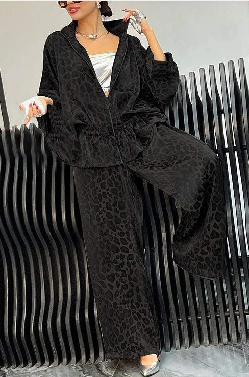 Damen lässiger Jumpsuit mit modischem Leopardenmuster und weitem Schnitt EB