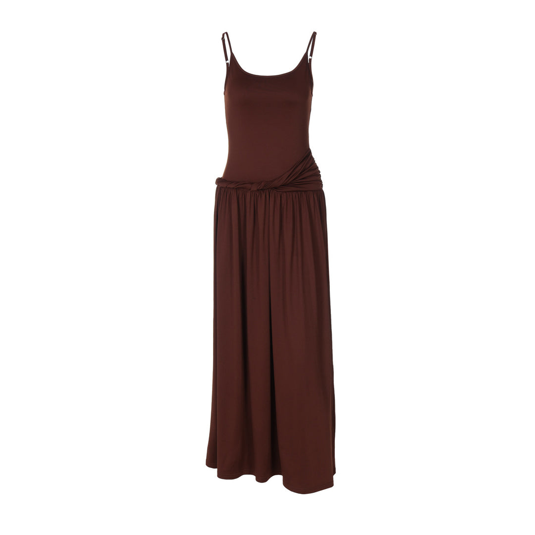 Damen Elegantes Maxikleid mit Drapierung und Spaghetti-Trägern EB