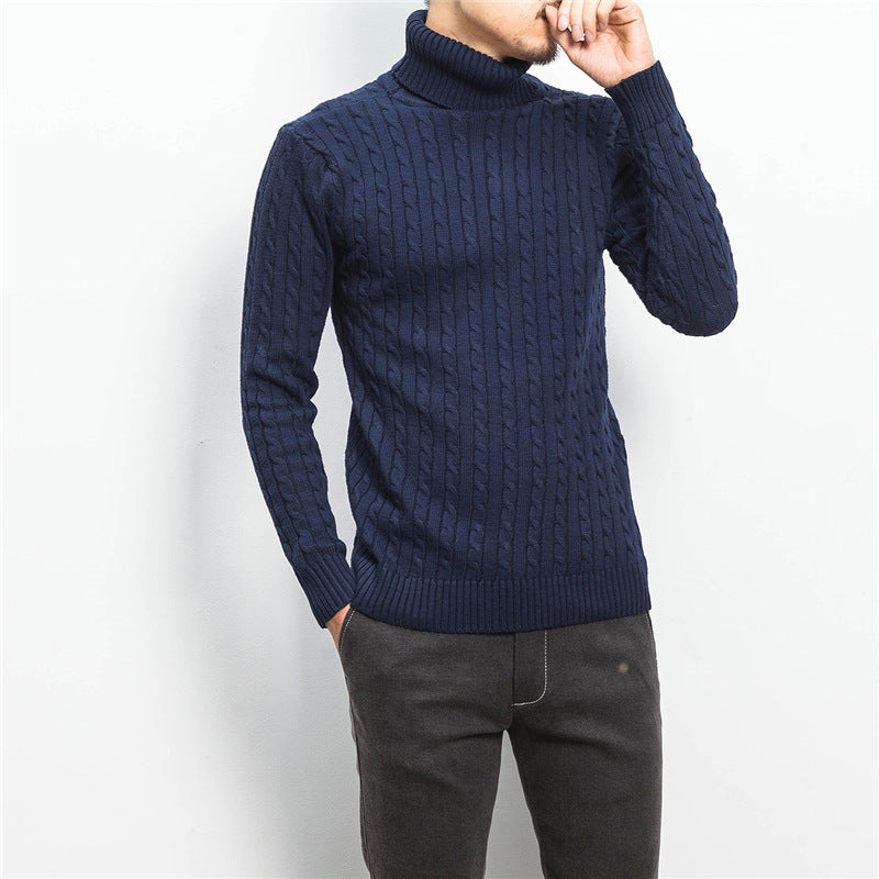 Herren nan Feinstrick-Rollkragenpullover mit Zopfmuster und schmaler Silhouette EB