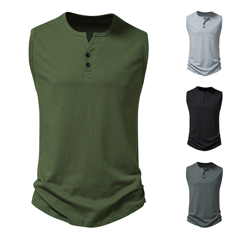 Herren ärmelloses Henley-Shirt mit modernem Knopfdesign EB