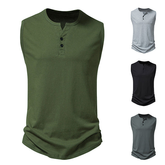 Herren ärmelloses Henley-Shirt mit modernem Knopfdesign EB