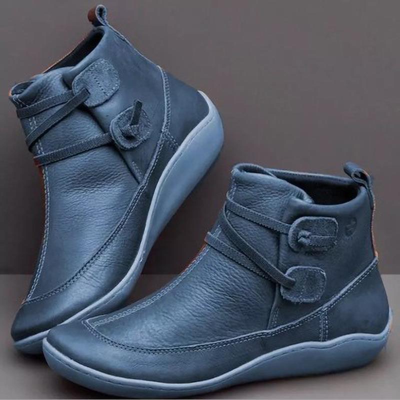 Damen nan knöchelhohe Softleder-Slipperstiefelette mit Schlaufen-Wickelriemen und ergonomischer Gummilaufsohle EB