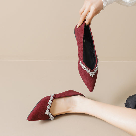 Damen Ballerinas mit funkelndem Strassbesatz und elegantem Spitzendesign EB