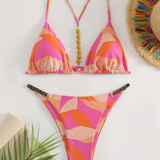 Damen Triangel-Bikini Set mit auffälligen Streifen EB