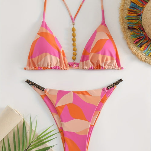 Damen Triangel-Bikini Set mit auffälligen Streifen EB