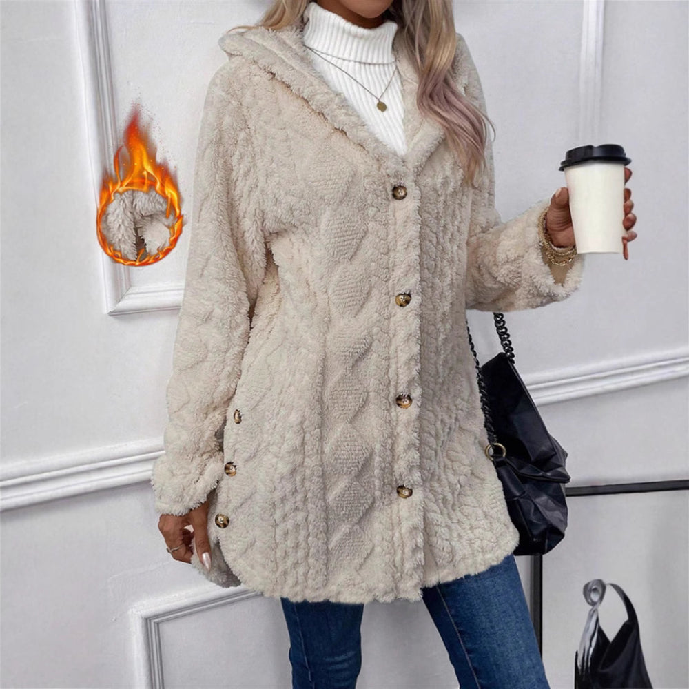 Damen Kuschelige Teddyjacke mit Knopfverschluss EB
