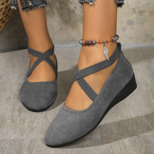 Damen Komfort-Keilabsatz-Ballerina aus Veloursleder EB