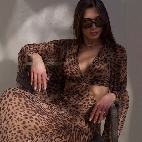 Damen Figurbetontes Kleid mit Leopardenmuster und Raffungen EB