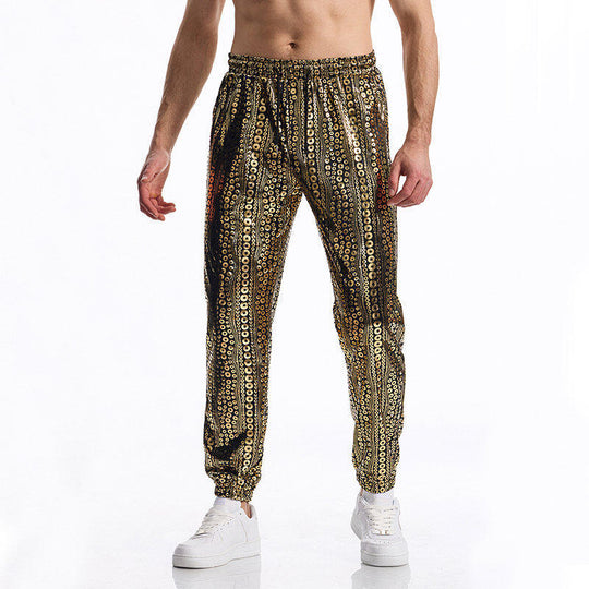 Herren Glitzernde Freizeithose mit buntem Paillettenmuster EB