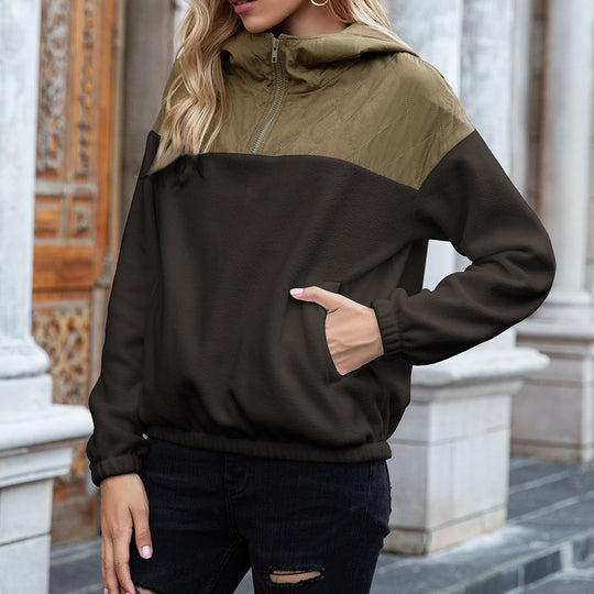 Damen kuschelige Fleecejacke mit Kapuze und praktischen Taschen EB