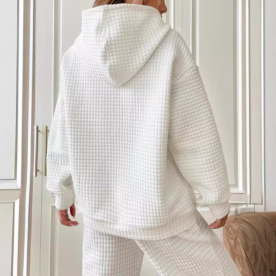 Damen Waffelstruktur Hoodie mit Kängurutasche und lässigem Schnitt EB