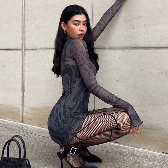 Damen figurbetontes Netzkleid mit marbled Effekt EB