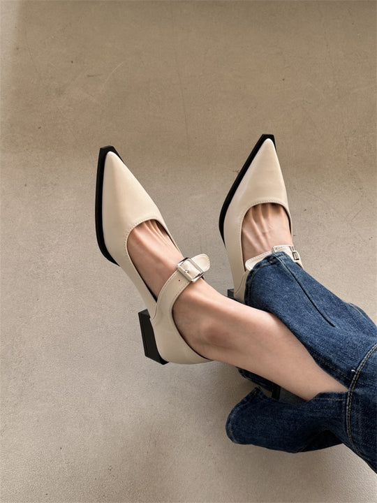 Damen  spitze Riemchenpumps mit verstellbarem Schnallenriemen und niedrigem Blockabsatz EB