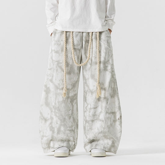 Unisex nan weite Batik-Haremshose mit dekorativem Kordelbund und tiefem Schritt EB