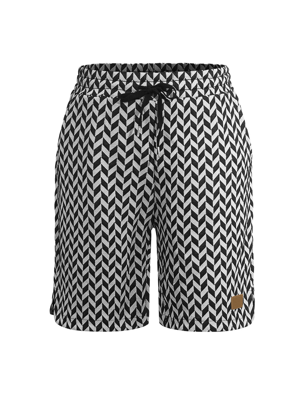 Damen nan Jacquard-Shorts mit elastischem Komfortbund, Tunnelzug und Fischgrätmuster EB