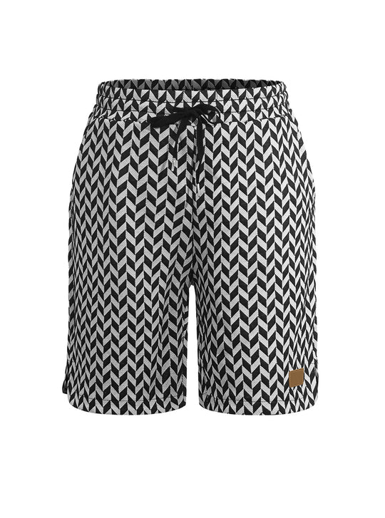Damen nan Jacquard-Shorts mit elastischem Komfortbund, Tunnelzug und Fischgrätmuster EB