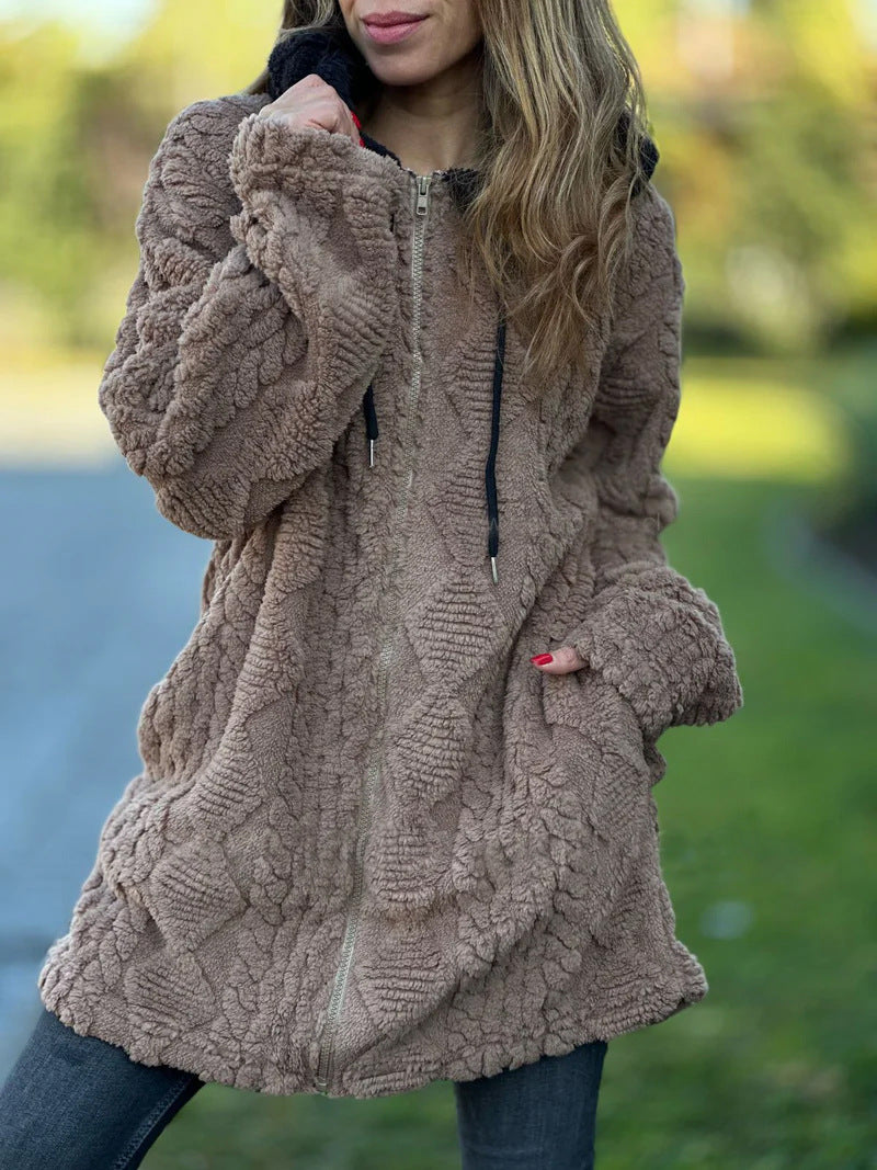 Damen kuschelige Fleecejacke mit Kapuze EB