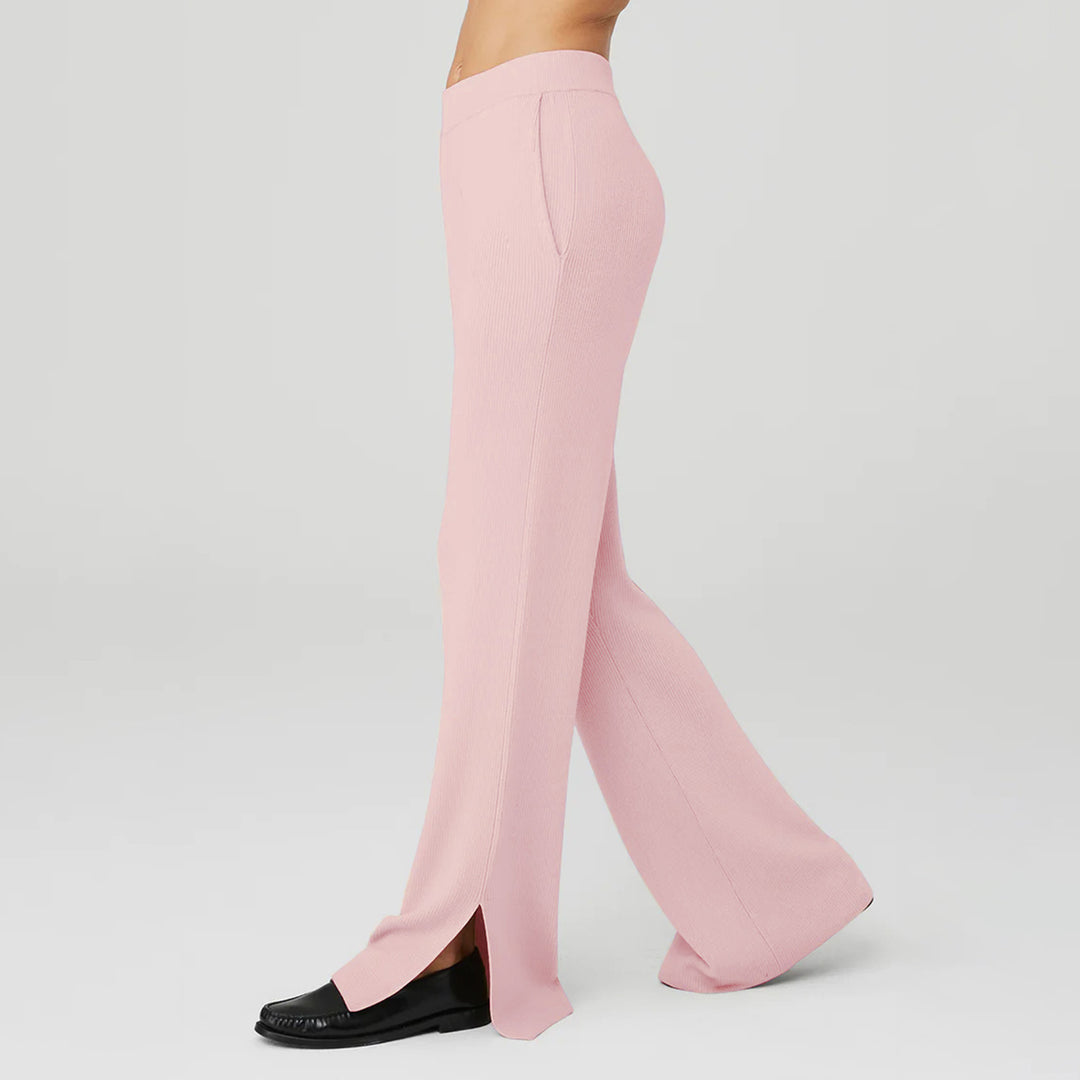 Damen nan weite Loungehose mit elastischem Bund, Eingrifftaschen und seitlichem Saumschlitz EB