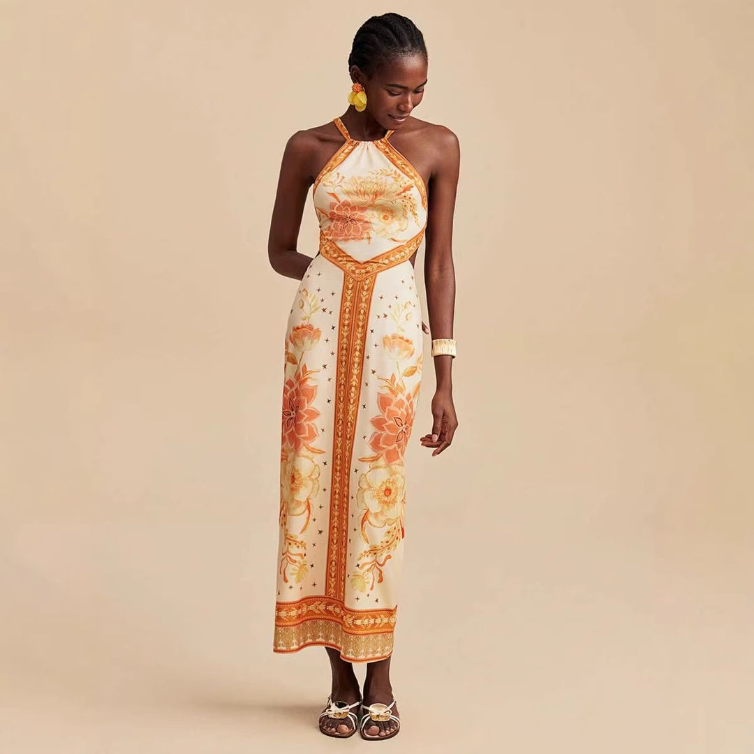 Damen Maxikleid mit exklusivem Halterdesign und floralem Druck EB