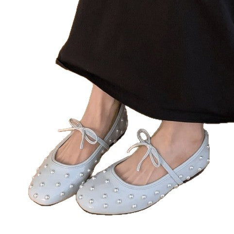Damen Ballerinas mit dekorativen Perlen und seitlichem Riemchen EB