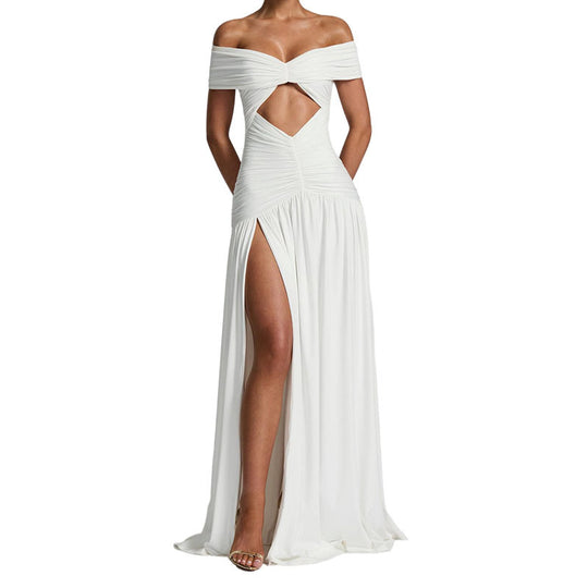 Damen Elegantes Off-Shoulder Maxikleid mit praktischem Cut-Out EB