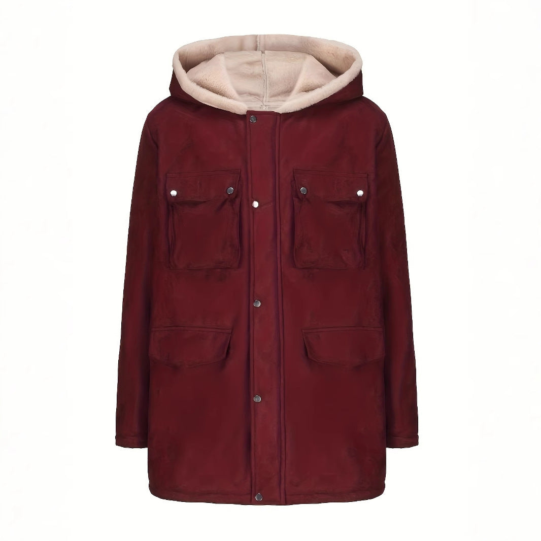 Damen elegante und warme Fleecejacke mit Kapuze EB
