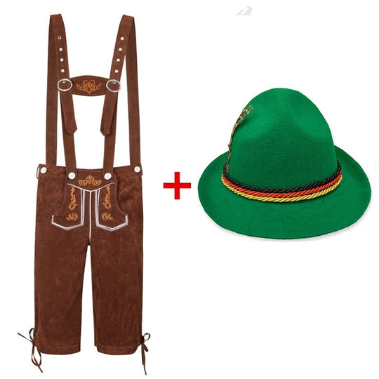 Herren nan traditionelle Trachtenlederhose mit verstellbaren Trägern und Trachtenhut EB