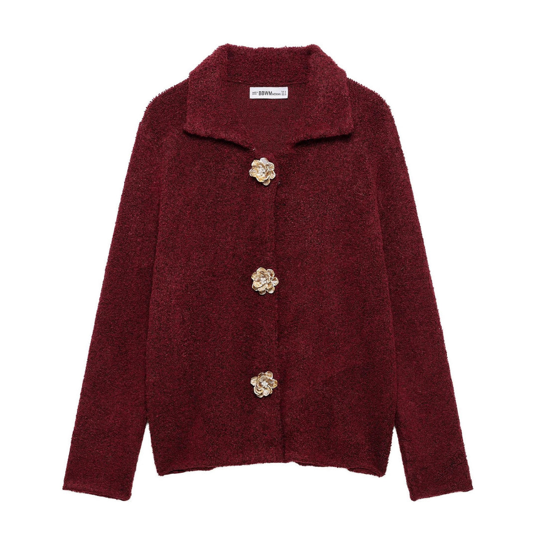 Damen elegante Strickjacke mit dekorativen Knopfdetails EB