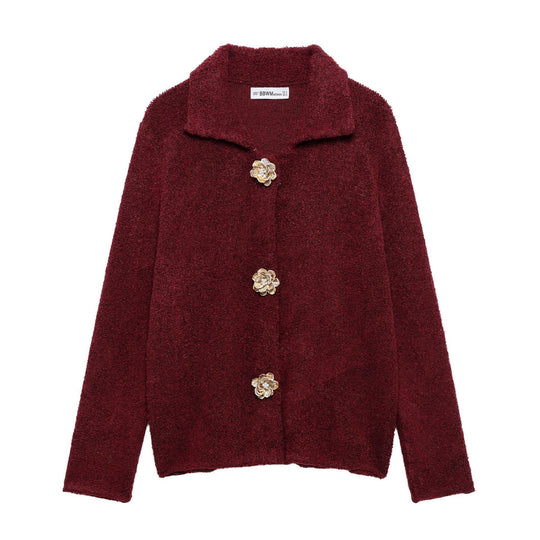 Damen elegante Strickjacke mit dekorativen Knopfdetails EB