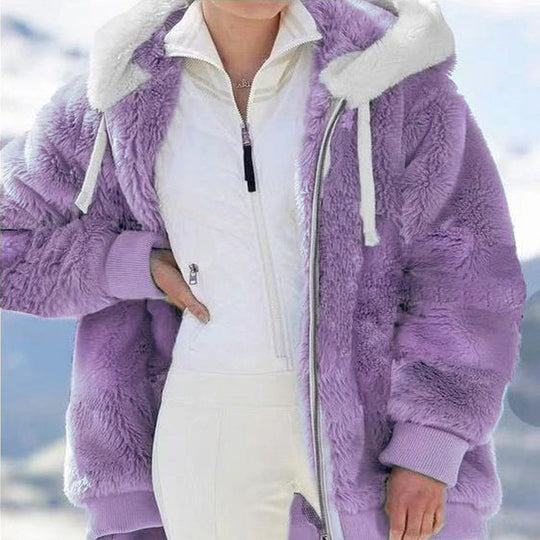 Damen nan kuschelige Kapuzen-Teddyjacke mit wattiertem Innenfutter und Rippbündchen EB