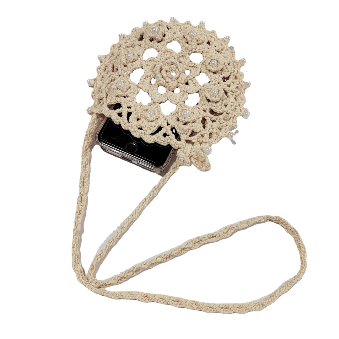 Damen handgefertigte Häkel-Handtasche mit Perlenschmuck EB