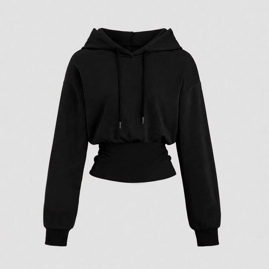 Damen Kurz geschnittener Kapuzenpullover mit tailliertem Rippenbund EB