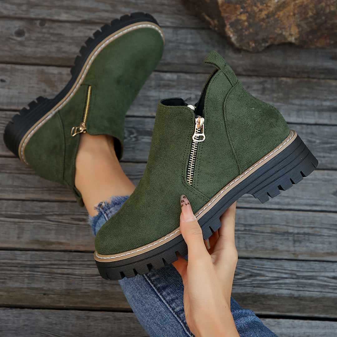 Damen modische Stiefeletten mit dekorativem Reißverschlussdesign und rutschfester Sohle EB