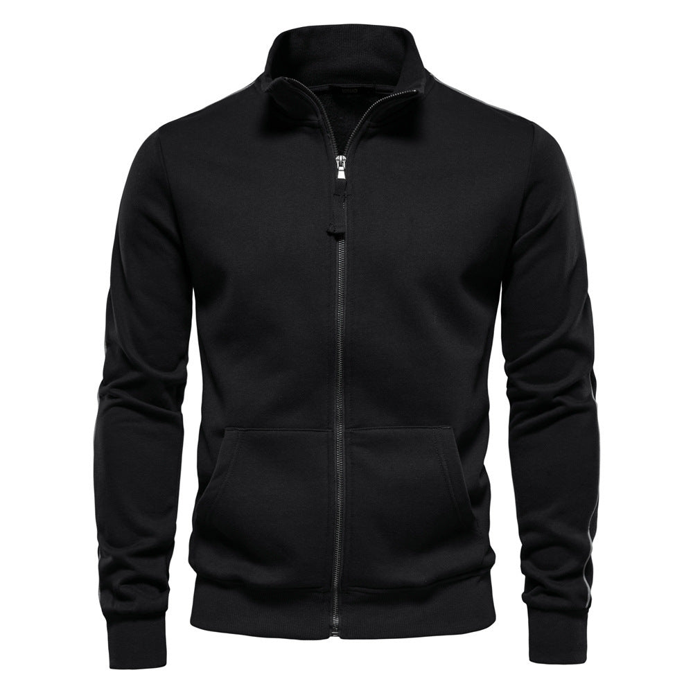 Herren nan sportive Baumwoll-Sweatjacke mit Stehkragen und Kängurutaschen EB