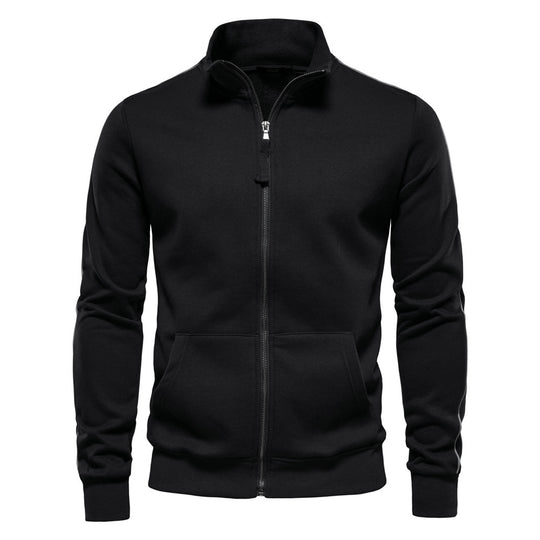 Herren nan sportive Baumwoll-Sweatjacke mit Stehkragen und Kängurutaschen EB