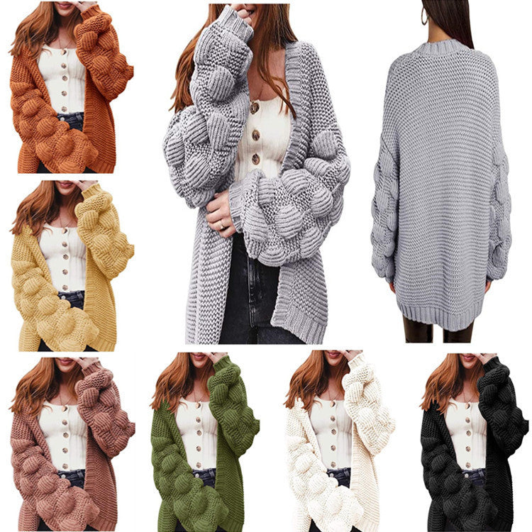 Damen Strickjacke mit voluminösen Puffärmeln und strukturierter Maschenoptik EB