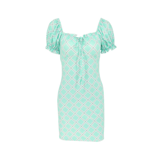 Damen figurbetontes Minikleid mit Puffärmeln und Karomuster EB