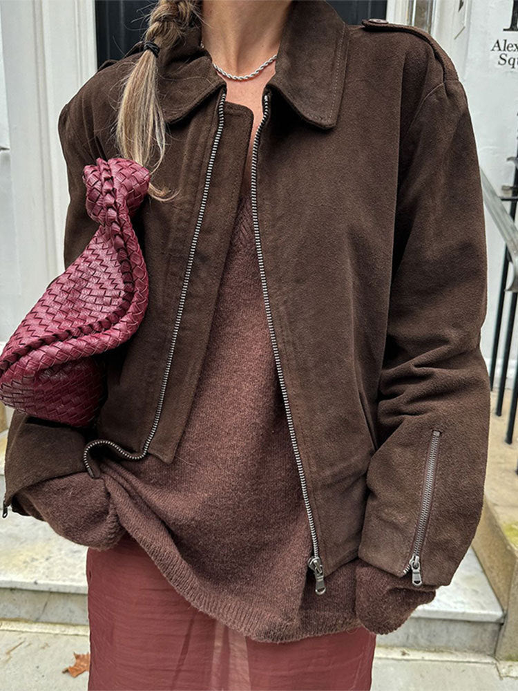 Damen lässige Kurzjacke aus weichem Material mit praktischen Reißverschlüssen EB