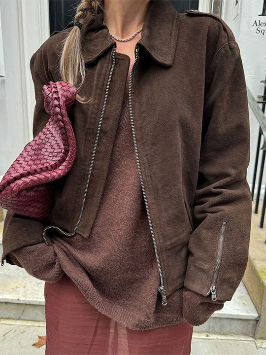 Damen lässige Kurzjacke aus weichem Material mit praktischen Reißverschlüssen EB