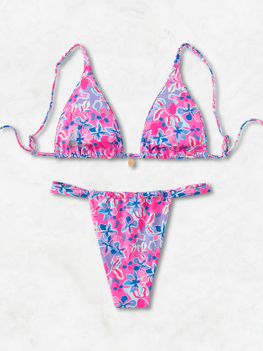 Damen Triangel-Bikini mit verspieltem Palmenmuster EB
