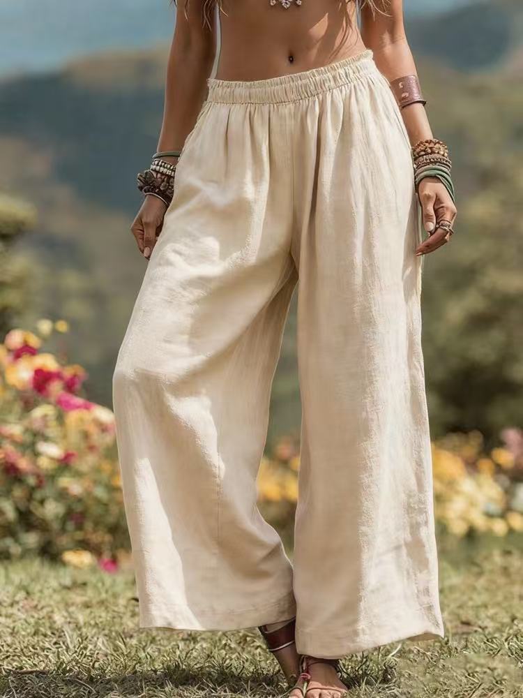 Damen Weit geschnittene Leinenhose EB