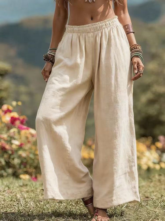 Damen Weit geschnittene Leinenhose EB