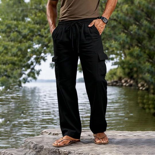 Herren nan leichte Cargo-Freizeithose mit elastischem Tunnelzugbund und geradem Bein EB