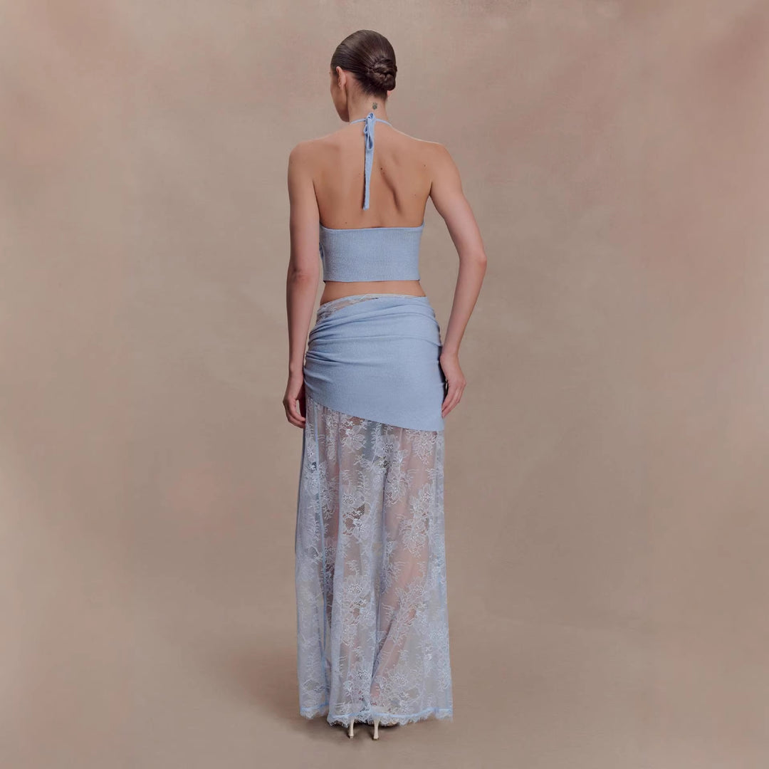Damen Elegantes Spitzen-Top und Maxi-Rock Set EB