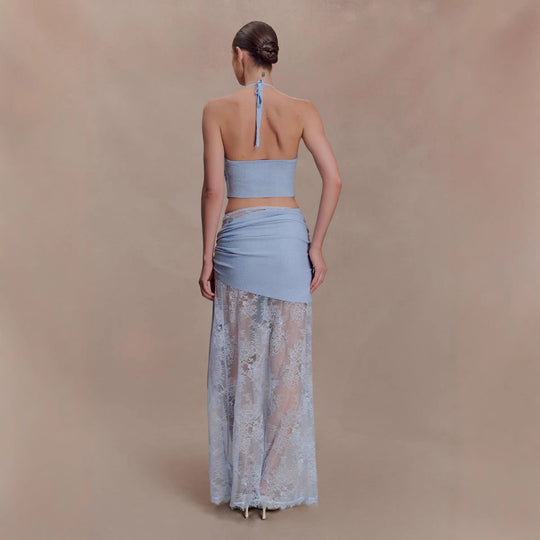 Damen Elegantes Spitzen-Top und Maxi-Rock Set EB