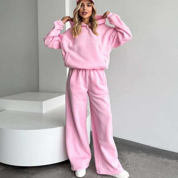 Damen Oversize Loungewear-Set aus schwerem Sweat mit Kapuzenpullover und weitem hochgeschnittenem Jogger EB