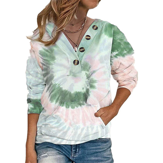 Damen lässiger Pullover mit Knopfdetails und modernem Batikmuster EB