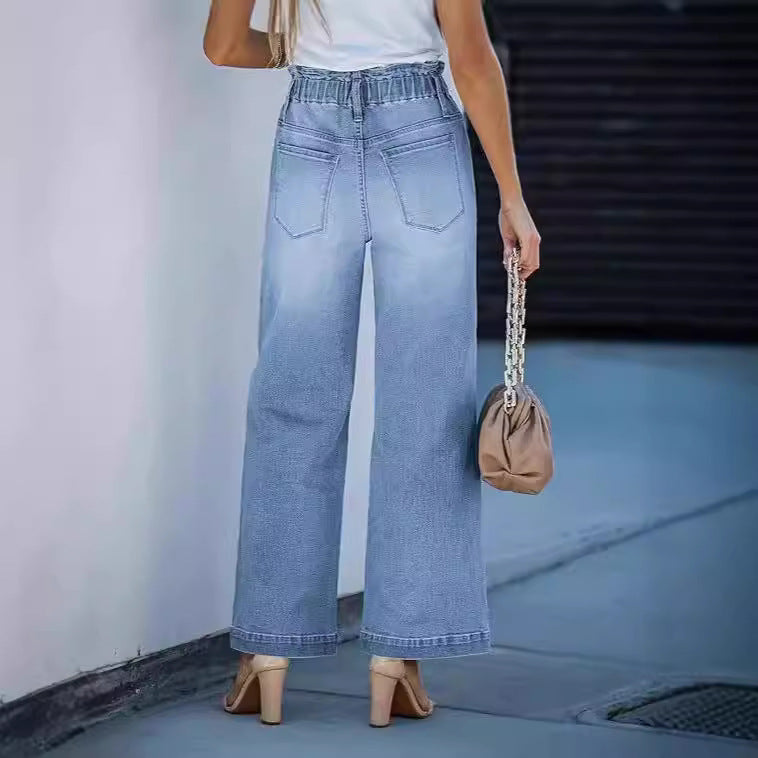 Damen nan hochgeschnittene Weitbein-Jeans mit Kordelbund und lässiger Culotte-Silhouette EB