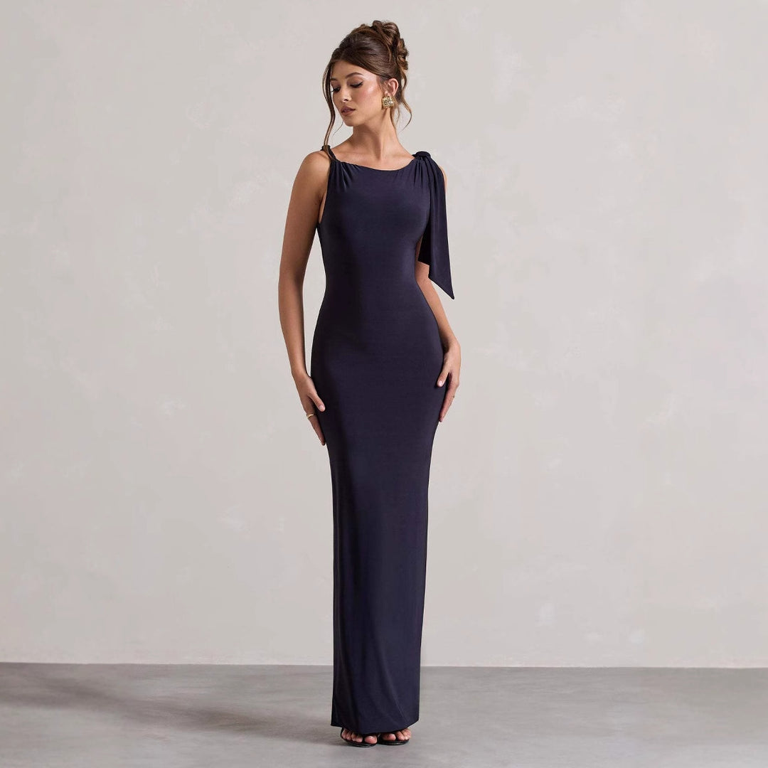 Damen Maxikleid mit asymmetrischem Trägerdesign und elegantem Silhouette EB