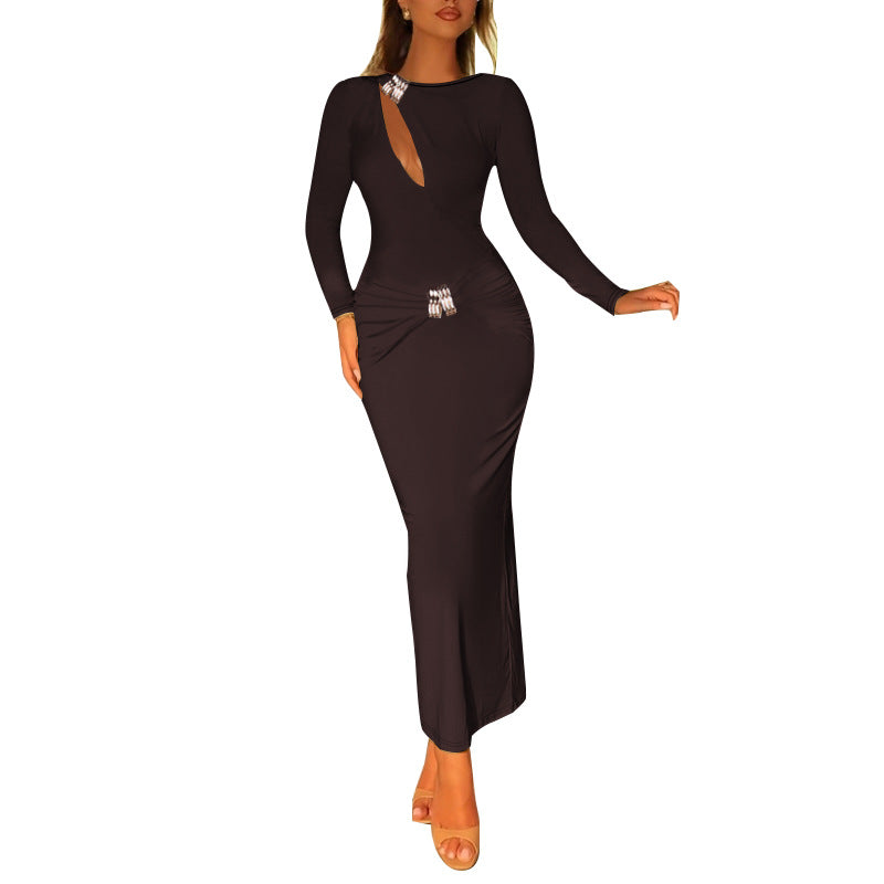 Damen Elegantes Maxikleid mit elegantem Wickeldesign und funkelnden Applikationen EB